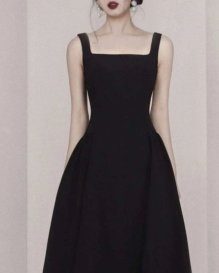 Timeless Elegance Black Silk Midi Dress - Classic Audrey Hepburn Inspired Gown