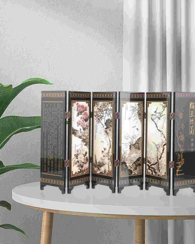 Vintage Chinese Mini Folding Desk Screen - Elegant Room Divider for Home and Office