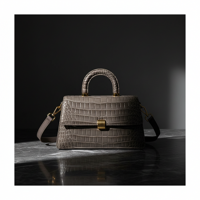 Crocodile Embossed Cowhide Leather Small Square Bag | Très Elite