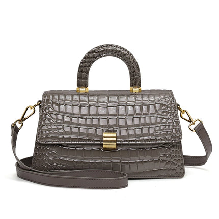 Crocodile Embossed Cowhide Leather Small Square Bag | Très Elite
