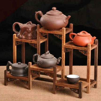 Handcrafted Wooden Display Stand for the Traditional Kung Fu Tea Ceremony