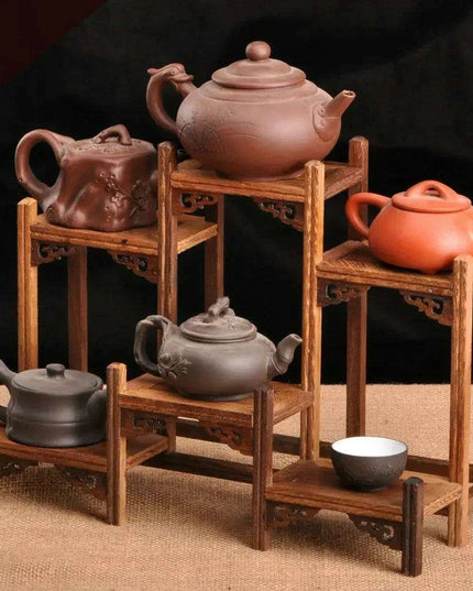 Handcrafted Wooden Display Stand for the Traditional Kung Fu Tea Ceremony