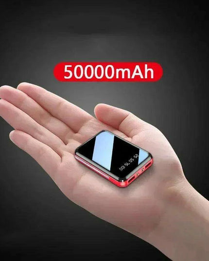 Ultra-Portable 50000mAh Power Bank with LED Mirror Display and Dual USB Ports - Perfect for On-the-Go Charging
