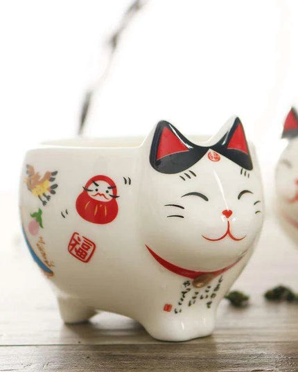 Delightful Japanese Fortune Cat Ceramic Tea Set - Exquisite Teapot and Teacup Ensemble for Tea Lovers