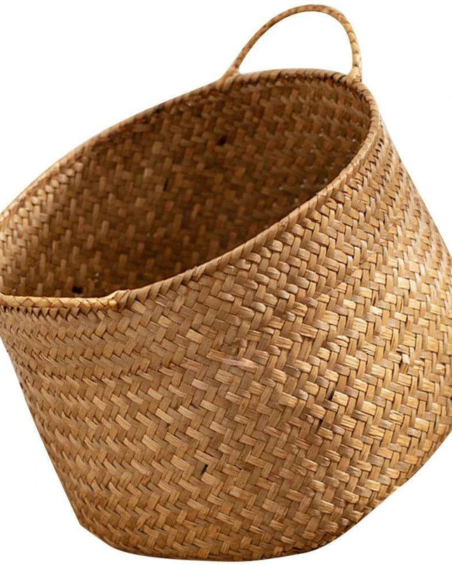 Rustic Seagrass Desktop Organizer and Storage Basket for Home Decor