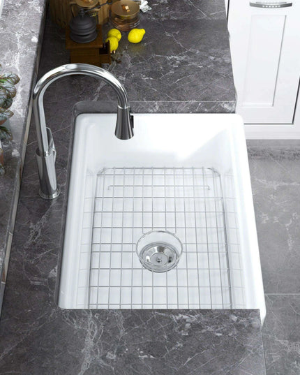 Chic Farmhouse Kitchen Sink Ensemble with Essential Accessories - Includes Cutting Board, Grid & Strainer