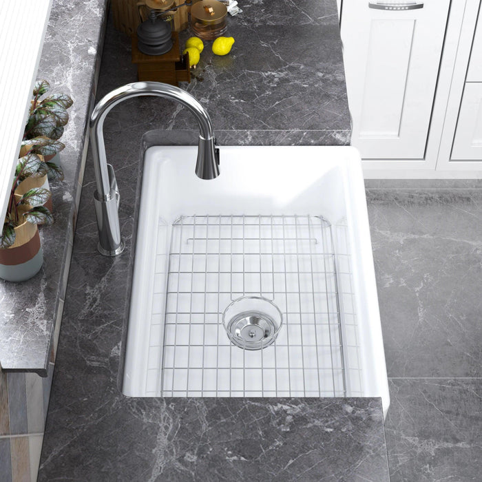 Chic Farmhouse Kitchen Sink Ensemble with Essential Accessories - Includes Cutting Board, Grid & Strainer