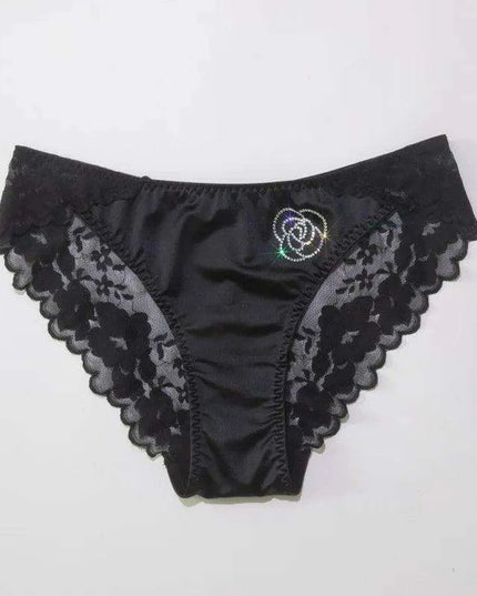Luxe Sheer Lace Hipsters with Sparkling Rhinestones - Premium Satin Silk Seamless Comfort Briefs