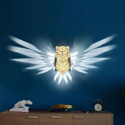Golden Owl LED Wall Sconce - Charming Battery-Operated 3D Animal Lamp