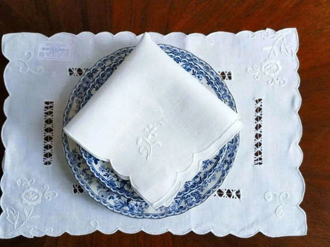 Vintage Handcrafted Linen Embroidered Table Setting with Napkin & Placemat
