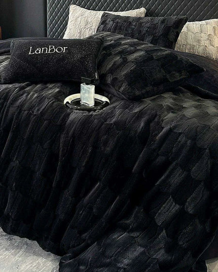 Luxury Black Plush Shaggy Bedding Set - 4 Piece Velvet Duvet Cover Collection