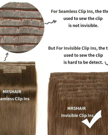 Invisible Seamless Clip-In Human Hair Extensions - 8 Piece Set, 100G/120G, 12-22 Inch Lengths