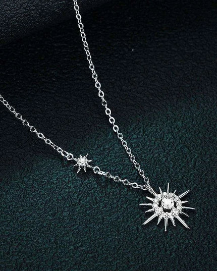 Sunburst Serenity Sterling Silver Necklace with Lab-Grown Diamond Hexagram Pendant: Chic Jewelry for Women