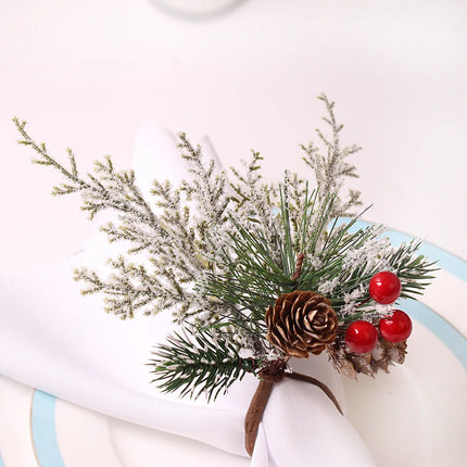4PCS Christmas Cedrus Table Napkin Ring, Jute Lace Napkin Buckle,Crafts Holder Handmade Party Dinner New Year Decor 4pcs-christmas-cedrus-table-napkin-ring-jute-lace-napkin-buckle-crafts-holder-handmade-party-dinner-new-year-decor