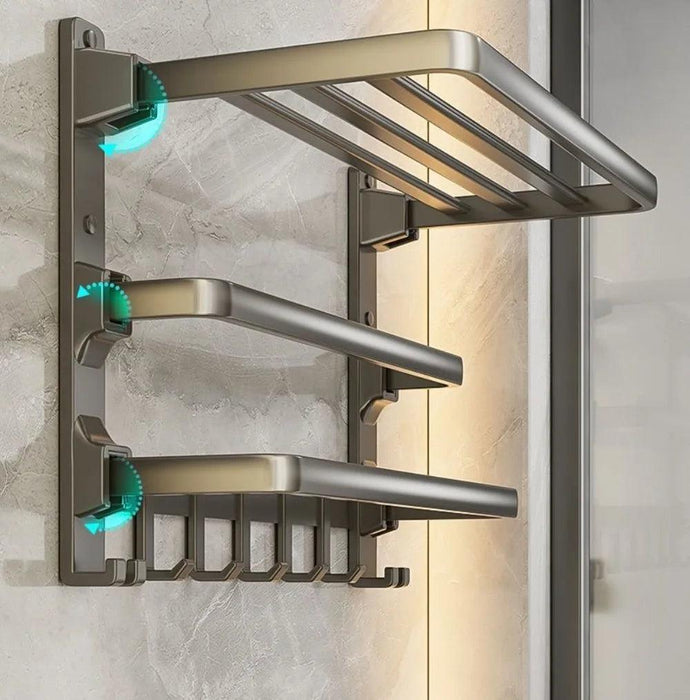 Modern Gunmetal Gray Space Aluminum Triple Fold Towel Rack