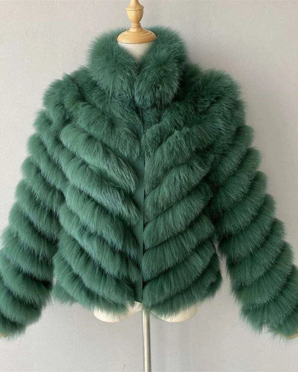 Elegant Reversible Women's Fox Fur Winter Jacket with Silk Lining