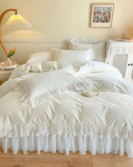 Royal Lace Ruffle Cotton Bedding Collection with Quilted Bedspread