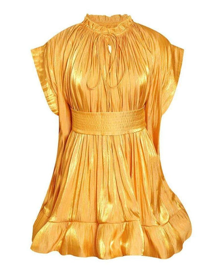 Stylish Asymmetrical Yellow Mini Dress with Statement Balloon Sleeves for Women - Perfect for Sophisticated Evening Gatherings