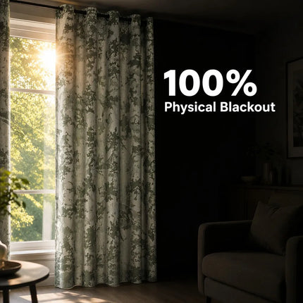 Lili Home Luxury Green Leaf Jacquard Blackout Curtains, Heavyweight
