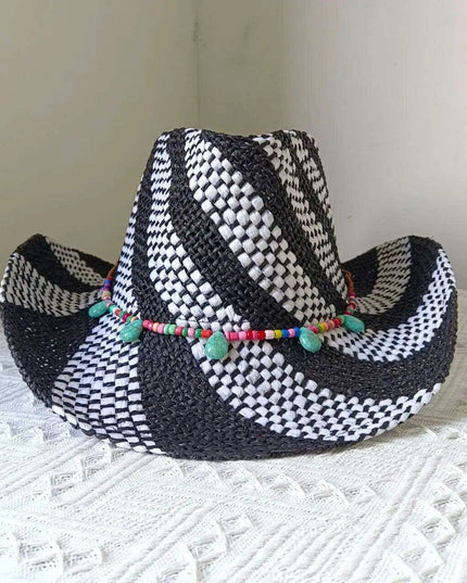 Rose Red Cowboy Straw Hat - Adjustable Wide Brim Sun Hat for All Seasons