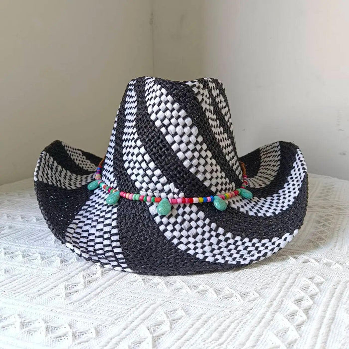 Rose Red Cowboy Straw Hat - Adjustable Wide Brim Sun Hat for All Seasons