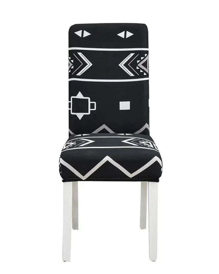 Elegant Geometric Blue-Grey Stretch Chair Covers for Stylish Dining Experiences