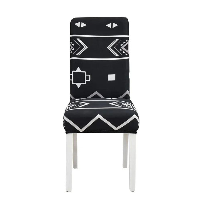 Elegant Geometric Blue-Grey Stretch Chair Covers for Stylish Dining Experiences