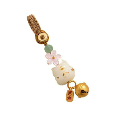 Bodhi Root Fortune Cat Paw Keychain - Traditional Chinese Lucky Amulet