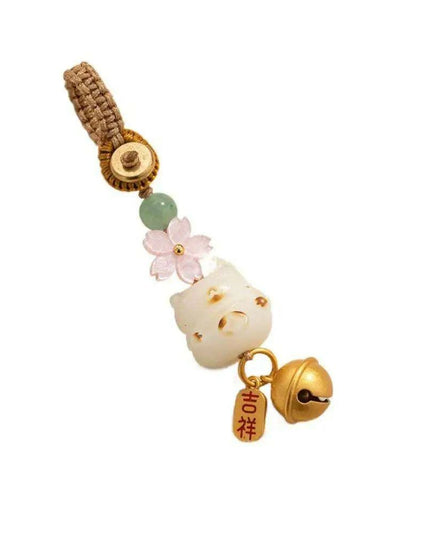 Bodhi Root Fortune Cat Paw Keychain - Traditional Chinese Lucky Amulet