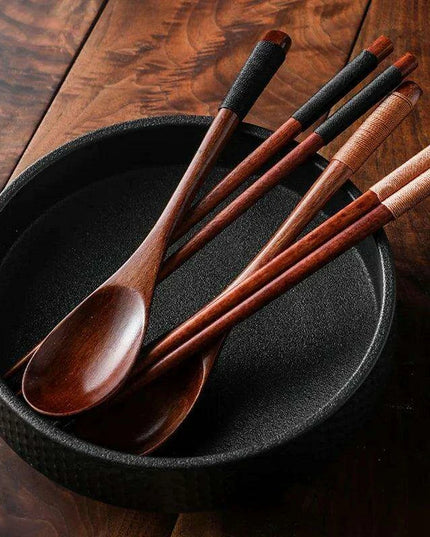 Stylish Wooden Utensil Collection: Premium Long Handle Soup Spoon & Elegant Chopsticks for Authentic Asian Dining