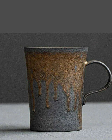 Nordic Charm Ceramic Coffee Mug with Hanging Ear and Gilt Couple Design