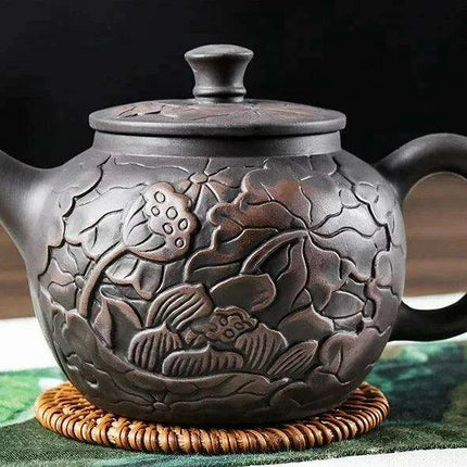 Enchanting Lotus Flower Handcrafted Purple Clay Tea Set for a Serene Brewing Experience