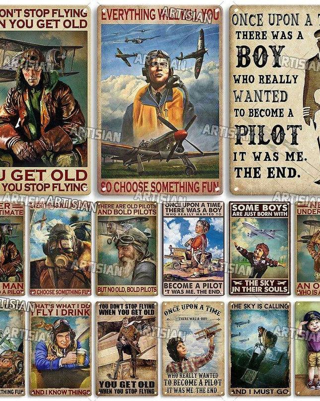 Vintage Aviator Metal Wall Decor - Classic Flight-Inspired Artwork for Home and Man Cave