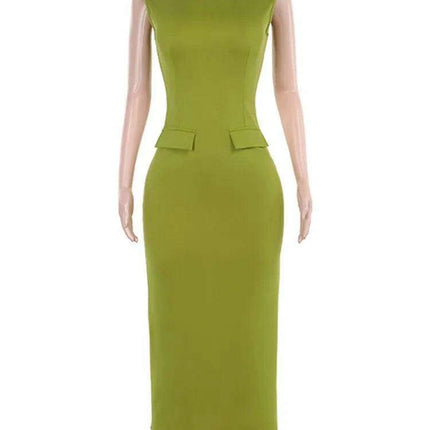 Fall Bodycon Tank Dress with Pockets - Elegant Split Design for Women