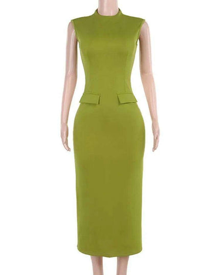 Fall Bodycon Tank Dress with Pockets - Elegant Split Design for Women