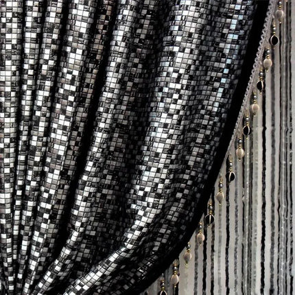 Très Elite Black Grey European Curtain Light Blocking Damask Taffeta