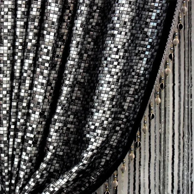 Très Elite Black Grey European Curtain Light Blocking Damask Taffeta