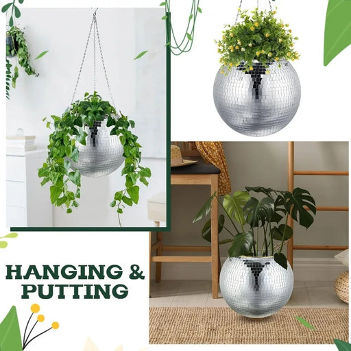 Set of 3 - Hanging Mirror Ball Flower Pots