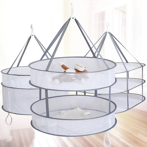 Portable Windproof Honeycomb Clothes Drying Rack - Mesh Storage Solution