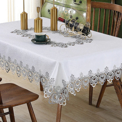 Battilo Lace Embroidery White Floral Rectangle Tablecloth Waterproof Oilproof