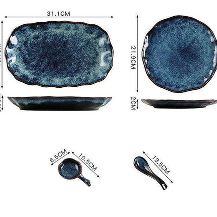 Elegant Nordic Blue Stoneware Dining Set - Safe for Microwave and Dishwasher