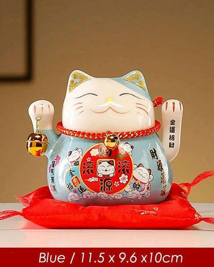 Adorable 4.5 Inch Battery-Operated Ceramic Lucky Cat - A Charming Good Luck Figurine for Home and Gifting