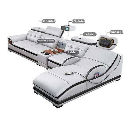 Elegant Italian Leather Bluetooth Sofa Set with Massage Features, Integrated Speaker, Projector, USB Charging Ports, and Convenient Cup Holder - Contemporary Comfort Solution