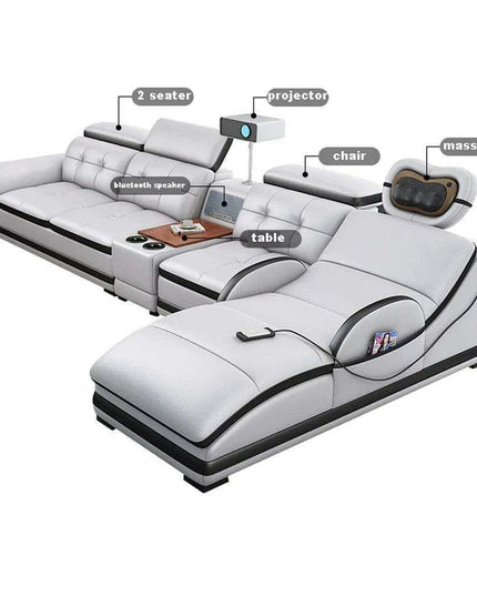 Elegant Italian Leather Bluetooth Sofa Set with Massage Features, Integrated Speaker, Projector, USB Charging Ports, and Convenient Cup Holder - Contemporary Comfort Solution