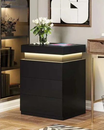 Modern Smart LED Nightstand with Customizable Ambiance and Integrated Charging Station
