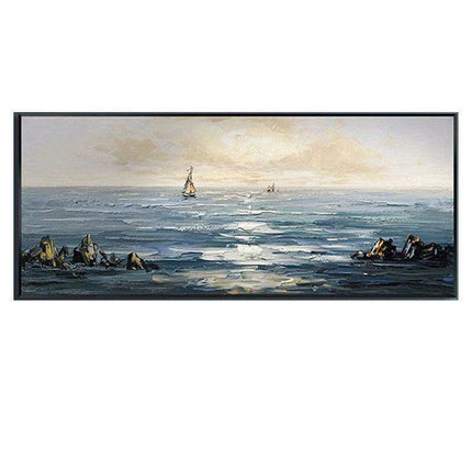 Coastal Calm: Hand-Painted Abstract Ocean Beach Oil Canvas Art