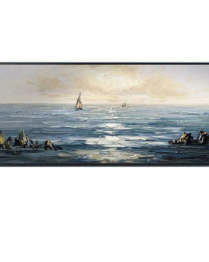 Coastal Calm: Hand-Painted Abstract Ocean Beach Oil Canvas Art