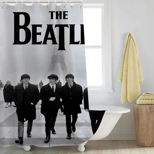 B-Beatles Rock Band Printed Shower Curtain with 12 Hooks
