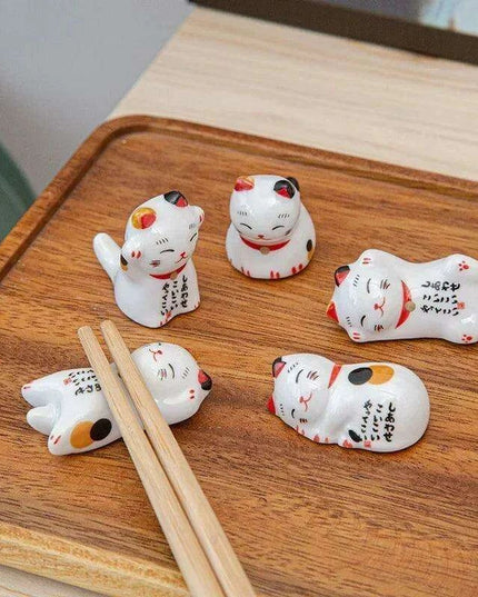 Charming Maneki Neko Ceramic Chopsticks Rest - Infuse Your Dining Experience with Japanese Good Fortune