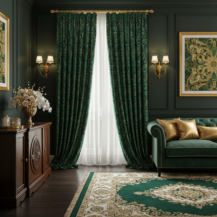Green Cashew Flower Jacquard Fabric | Ethnic Pattern